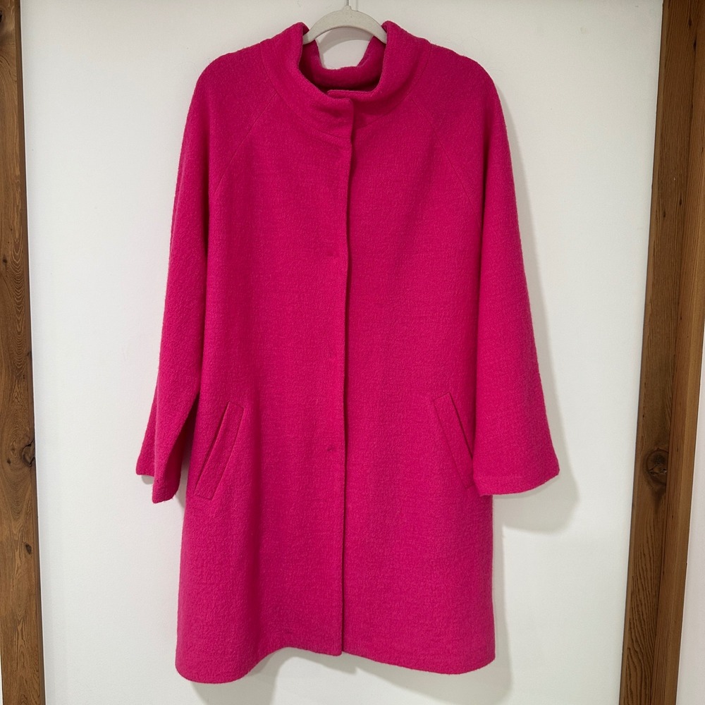 Cynthia Rowley Woman Pink 100% Wool Funnel Neck Car Coat Plus Size 1X Magenta
